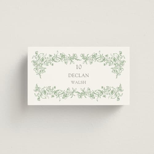 This is a mint wedding place cards with standard by Melinda Denison called romantic garden printing on signature in placecard