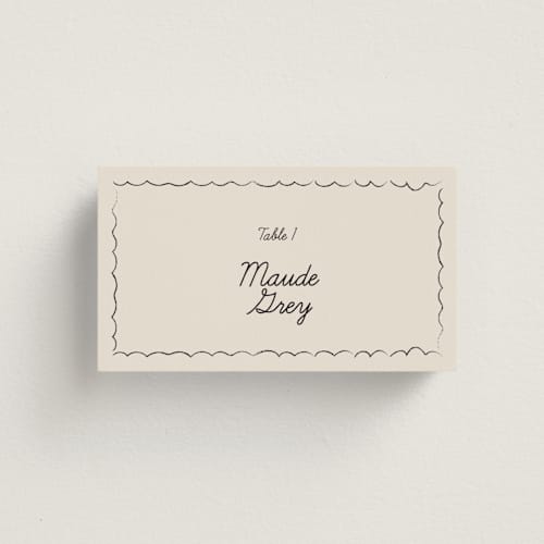 This is a ivory wedding place cards with standard by Aviva Atri called sketchbook love printing on signature in placecard