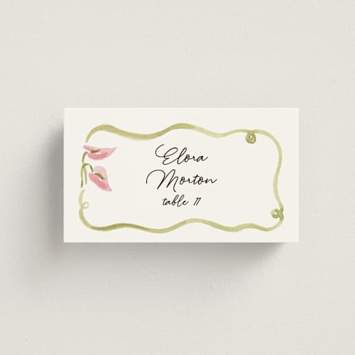 This is a deep blush wedding place cards with standard by Pati Cascino called barolo printing on signature in placecard