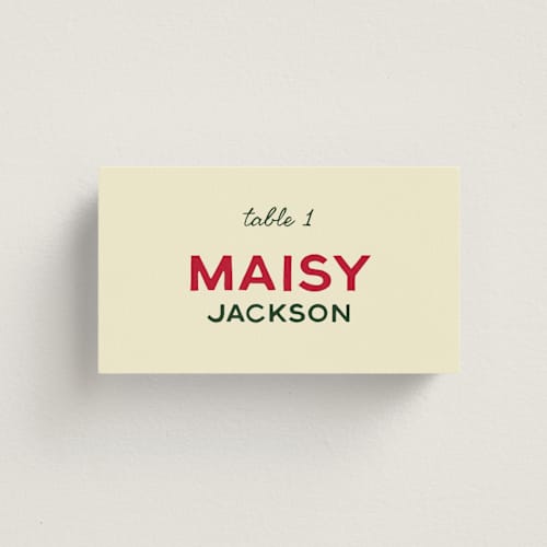 This is a pizzeria wedding place cards with standard by Ani Somi called trattoria printing on signature in placecard