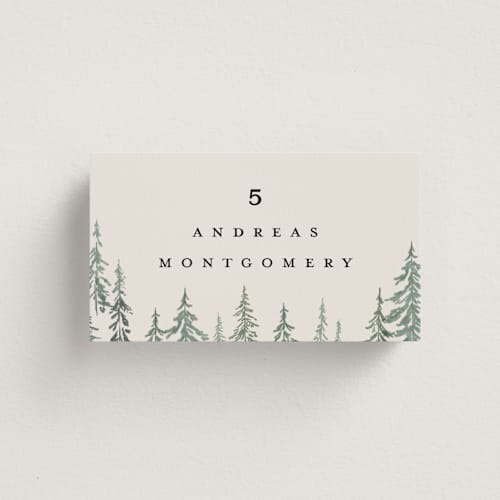 This is a forest wedding place cards with standard by Petra Kern called paradise printing on signature in placecard