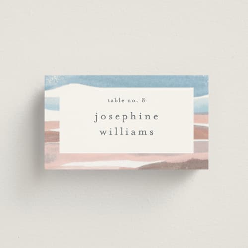 This is a beachy wedding place cards with standard by Pixel and Hank called waves printing on signature in placecard