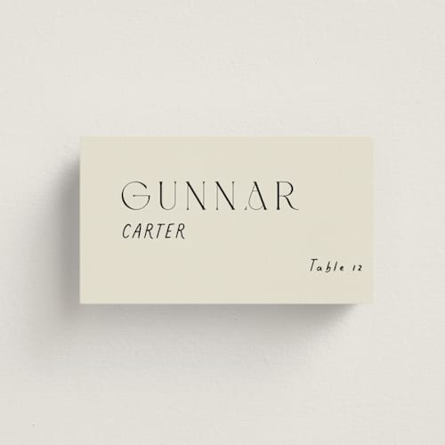 This is a onyx wedding place cards with standard by Alaina Cherup called la graine printing on signature in placecard