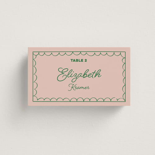 This is a avocado wedding place cards with standard by Helena Vitto called crazy little thing called love printing on signature in placecard
