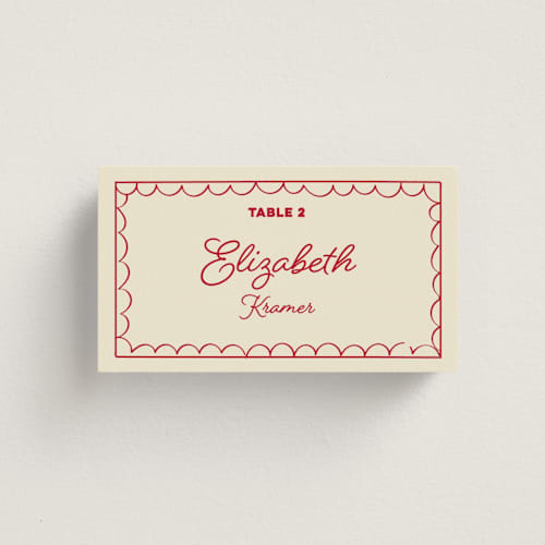 This is a strawberry wedding place cards with standard by Helena Vitto called crazy little thing called love printing on signature in placecard