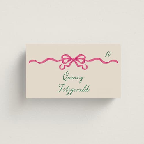 This is a peony wedding place cards with standard by Jackie Crawford called whimsical hand illustrated crest printing on signature in placecard