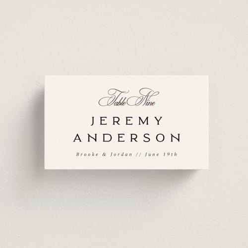 This is a tuxedo wedding place cards with standard by Orasie called side by side printing on signature in placecard