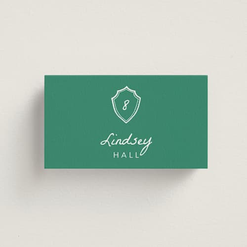 This is a palm wedding place cards with standard by Erika Firm called palm tree crest printing on signature in placecard