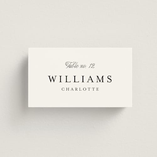 This is a snow wedding place cards with standard by Pixel and Hank called terra printing on signature in placecard