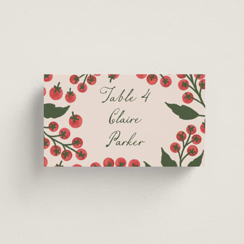This is a tomato wedding place cards with standard by Katharine Watson called cherry tomatoes printing on signature in placecard