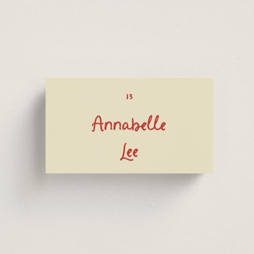 This is a cherry wedding place cards with standard by Ani Somi called big heart wedding printing on signature in placecard