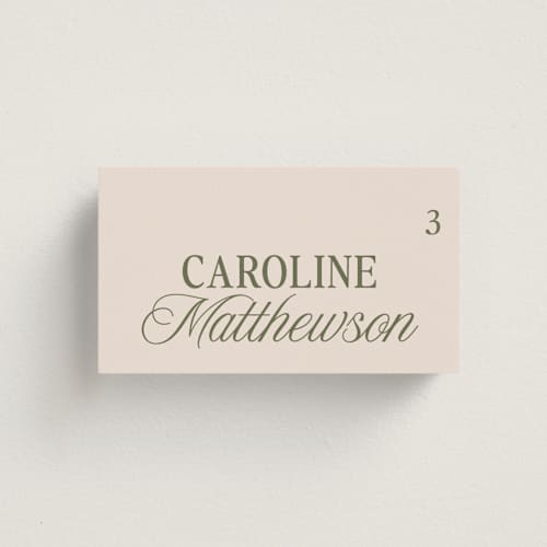 This is a meadow wedding place cards with standard by Melanie Kosuge called soria printing on signature in placecard