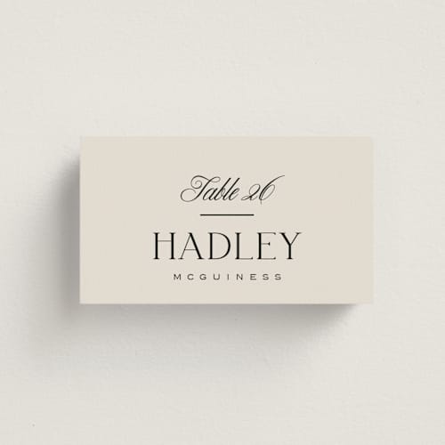 This is a onyx wedding place cards with standard by Laura Hankins called galleria printing on signature in placecard