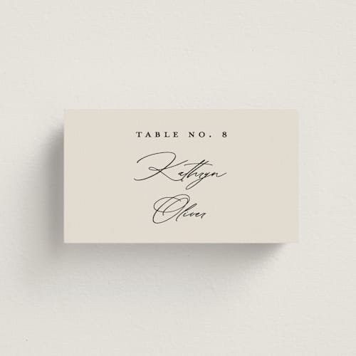 This is a ecru wedding place cards with standard by Erica Krystek called modern monogram printing on signature in placecard