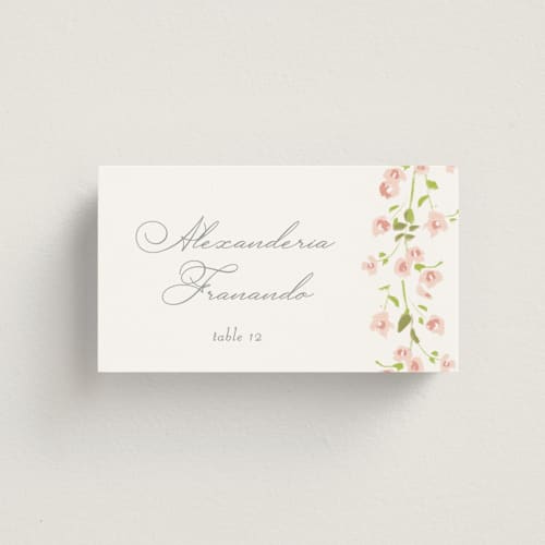 This is a peony wedding place cards with standard by Baumbirdy called rosebud printing on signature in placecard