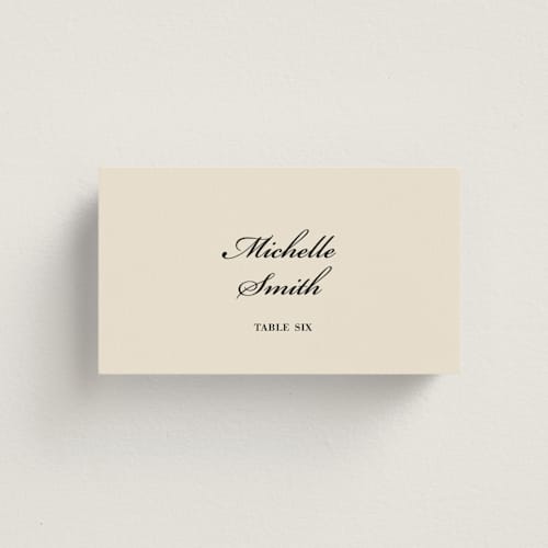This is a cream wedding place cards with standard by Ryan Nicole called uptown formal printing on signature in placecard
