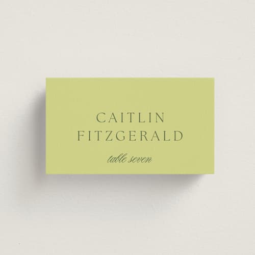 This is a chartreuse wedding place cards with standard by Everett Paper Goods called carlyle printing on signature in placecard
