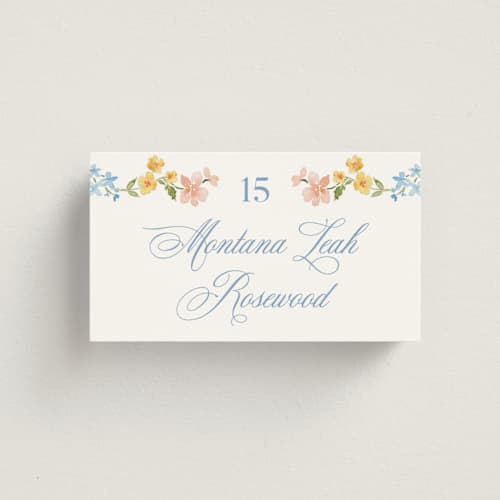 This is a meadow wedding place cards with standard by Petra Kern called everlasting romance printing on signature in placecard