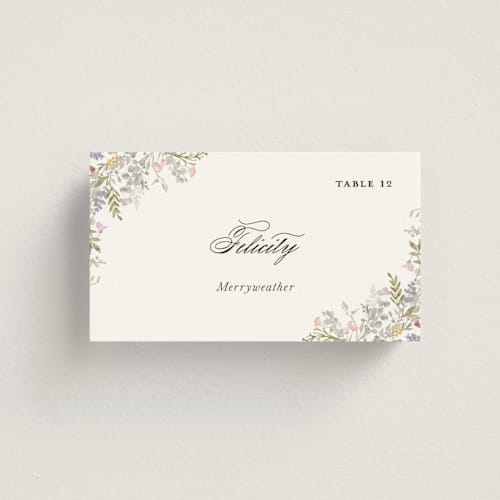 This is a sage wedding place cards with standard by Lori Wemple called flowering arch printing on signature in placecard