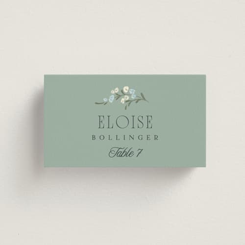 This is a butter mint wedding place cards with standard by Laura Hankins called trailing garden printing on signature in placecard