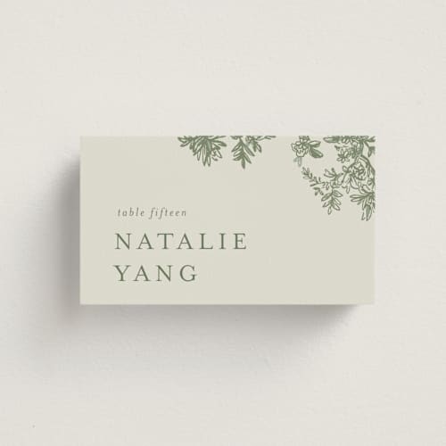 This is a jungle wedding place cards with standard by Jenna Holcomb called vintage tropics printing on signature in placecard