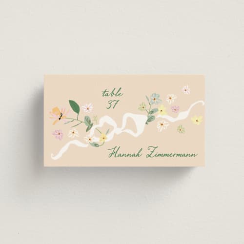 This is a spring wedding place cards with standard by Phrosné Barwood called spring draped garland printing on signature in placecard