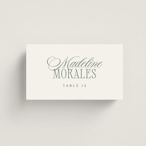 This is a moss wedding place cards with standard by Kelly Schmidt called woods printing on signature in placecard