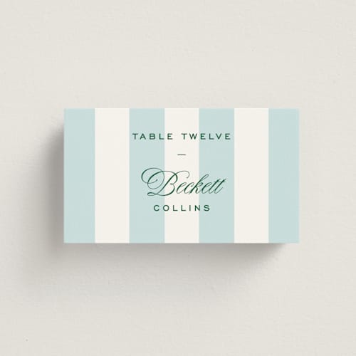 This is a low tide wedding place cards with standard by Susan Zinader called island palm printing on signature in placecard