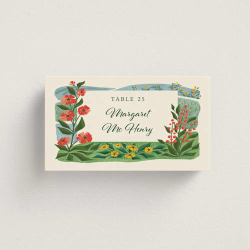 This is a barn wedding place cards with standard by Paper Sun Studio called farm and field printing on signature in placecard