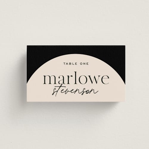 This is a noir wedding place cards with standard by Jessica Corliss called little party big love printing on signature in placecard