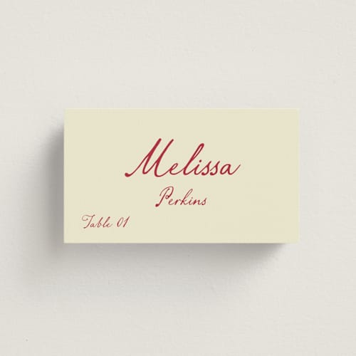 This is a champagne wedding place cards with standard by Helena Vitto called vintage lovers printing on signature in placecard