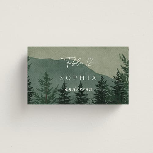 This is a jade wedding place cards with standard by Elly called the forest printing on signature in placecard