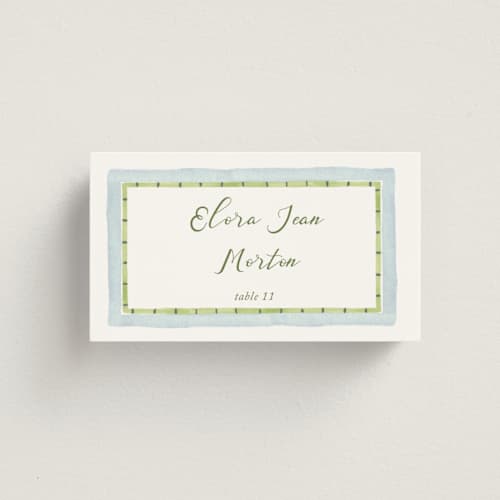 This is a celeste wedding place cards with standard by Pati Cascino called alento printing on signature in placecard