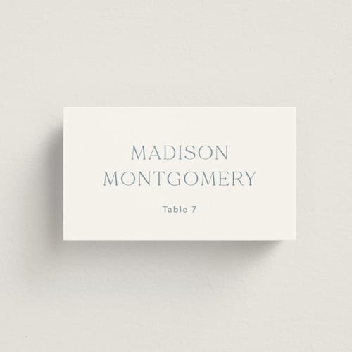 This is a lakeshore blue wedding place cards with standard by Jennifer Postorino called leighton printing on signature in placecard