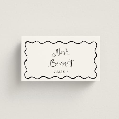 This is a tuxedo wedding place cards with standard by Cass Loh called quirky fun printing on signature in placecard