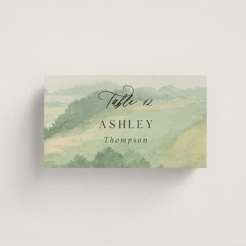 This is a meadow wedding place cards with standard by Elly called the vow printing on signature in placecard
