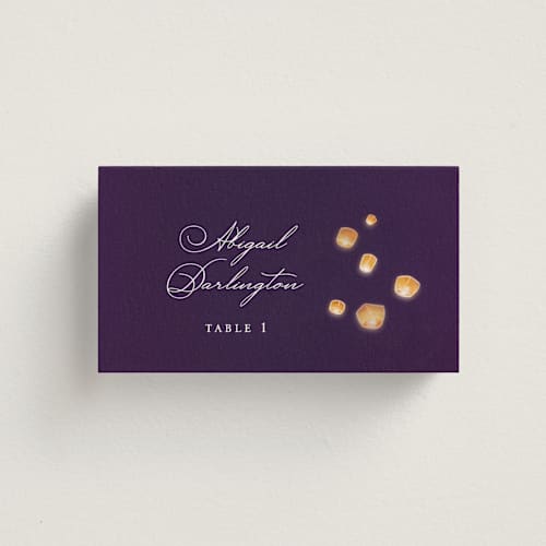 This is a twilight wedding place cards with standard by Simona Camp called disney's tangled lanterns printing on signature in placecard