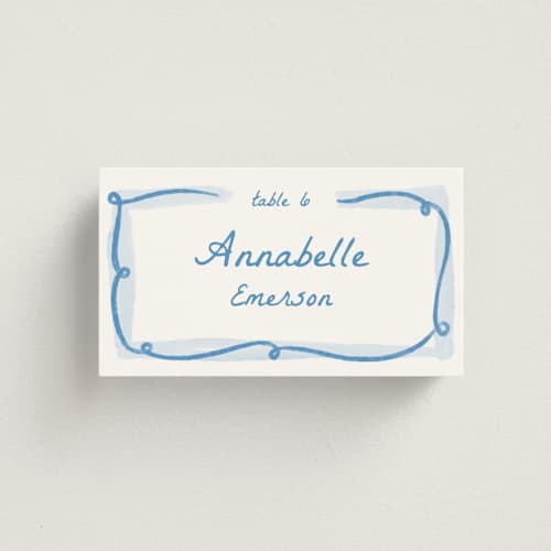 This is a blu wedding place cards with standard by Pati Cascino called giardino printing on signature in placecard