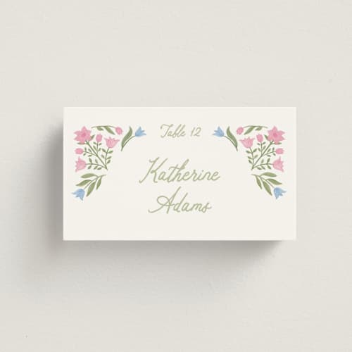 This is a garden wedding place cards with standard by Creo Study called folk garden printing on signature in placecard