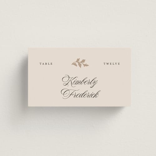 This is a ivory wedding place cards with standard by Paper Raven Co. called vintage romance printing on signature in placecard