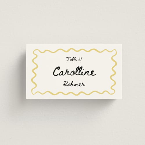 This is a nero wedding place cards with standard by Helena Vitto called amore mio printing on signature in placecard