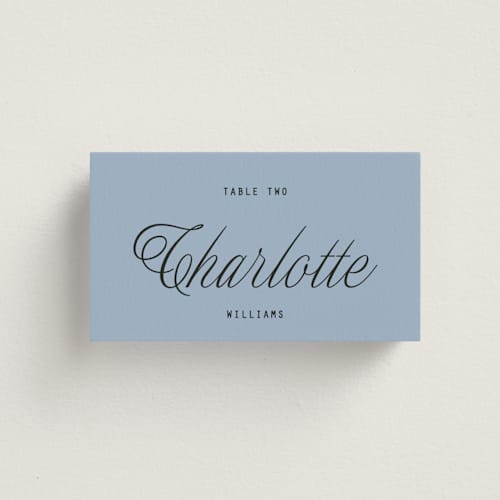 This is a sky wedding place cards with standard by Blustery August called cheers printing on signature in placecard
