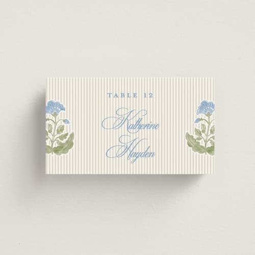 This is a powder wedding place cards with standard by Creo Study called patterned florals printing on signature in placecard
