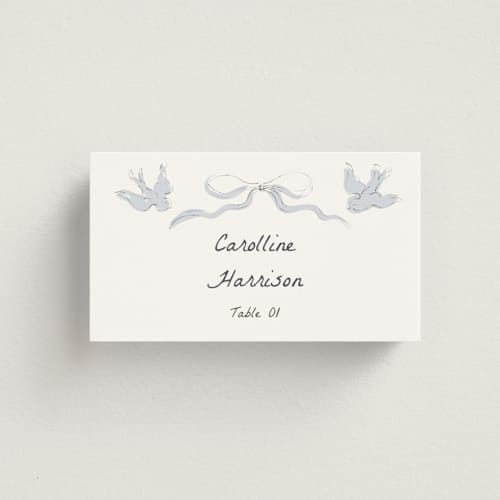 This is a cloud wedding place cards with standard by Helena Vitto called birds of paradise printing on signature in placecard