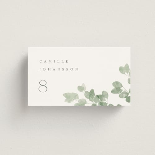 This is a eucalyptus wedding place cards with standard by Kristie Kern called vining printing on signature in placecard
