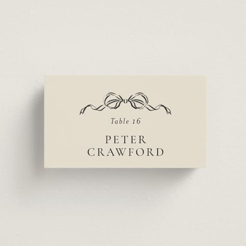 This is a peony wedding place cards with standard by Jackie Crawford called hand illustrated crest printing on signature in placecard