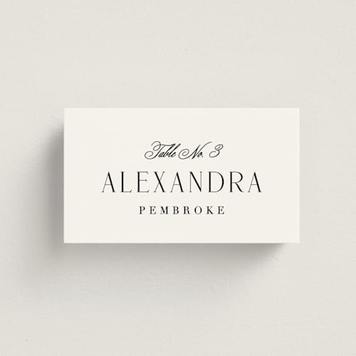 This is a caviar wedding place cards with standard by Olivia Raufman called grand scale printing on signature in placecard