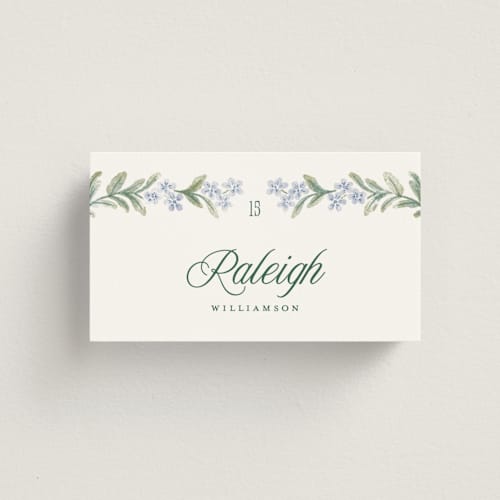This is a wisteria wedding place cards with standard by Jenna Holcomb called vintage sketched printing on signature in placecard
