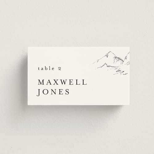 This is a snow wedding place cards with standard by Mere Paper called sketched mountains printing on signature in placecard