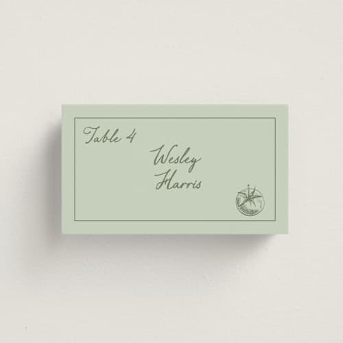 This is a mint wedding place cards with standard by Sherley Ferreira called olive printing on signature in placecard